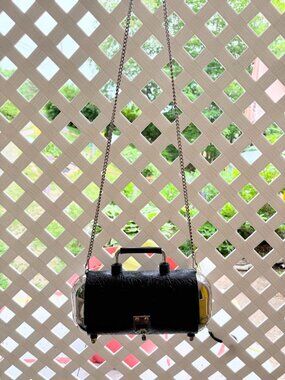 Geranium Barrel Purse | Metal & Embossed Faux Leather | Unique Statement Bag